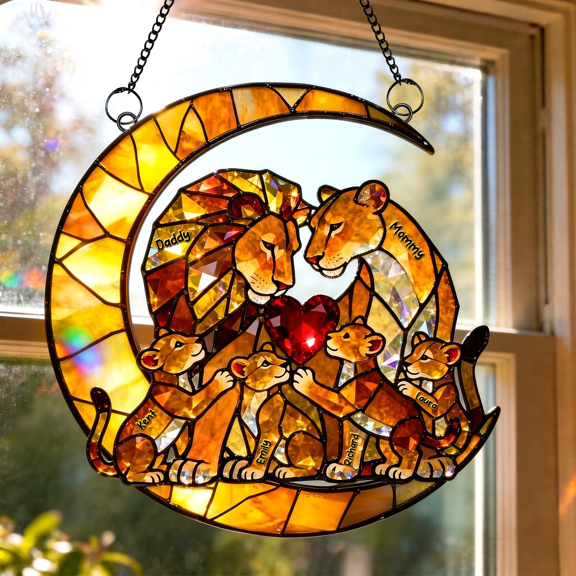 Cherish Family Love: Lion Family Suncatcher Ornament - Personalized Gift for Loved Ones Ornament PopCulturePrints