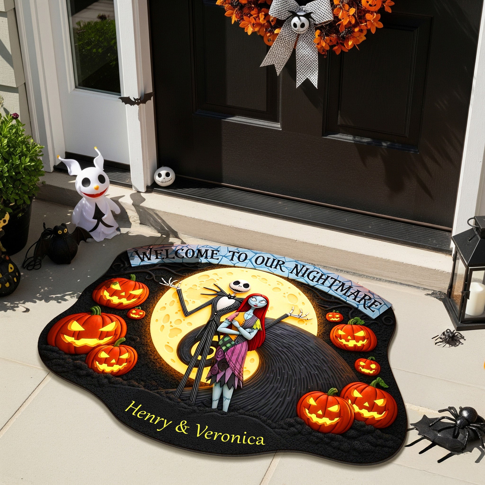 "Welcome to Our Nightmare" - Spooky Couple Custom Shape Doormat - Personalized Halloween Gift for Couples Doormat PopCulturePrints
