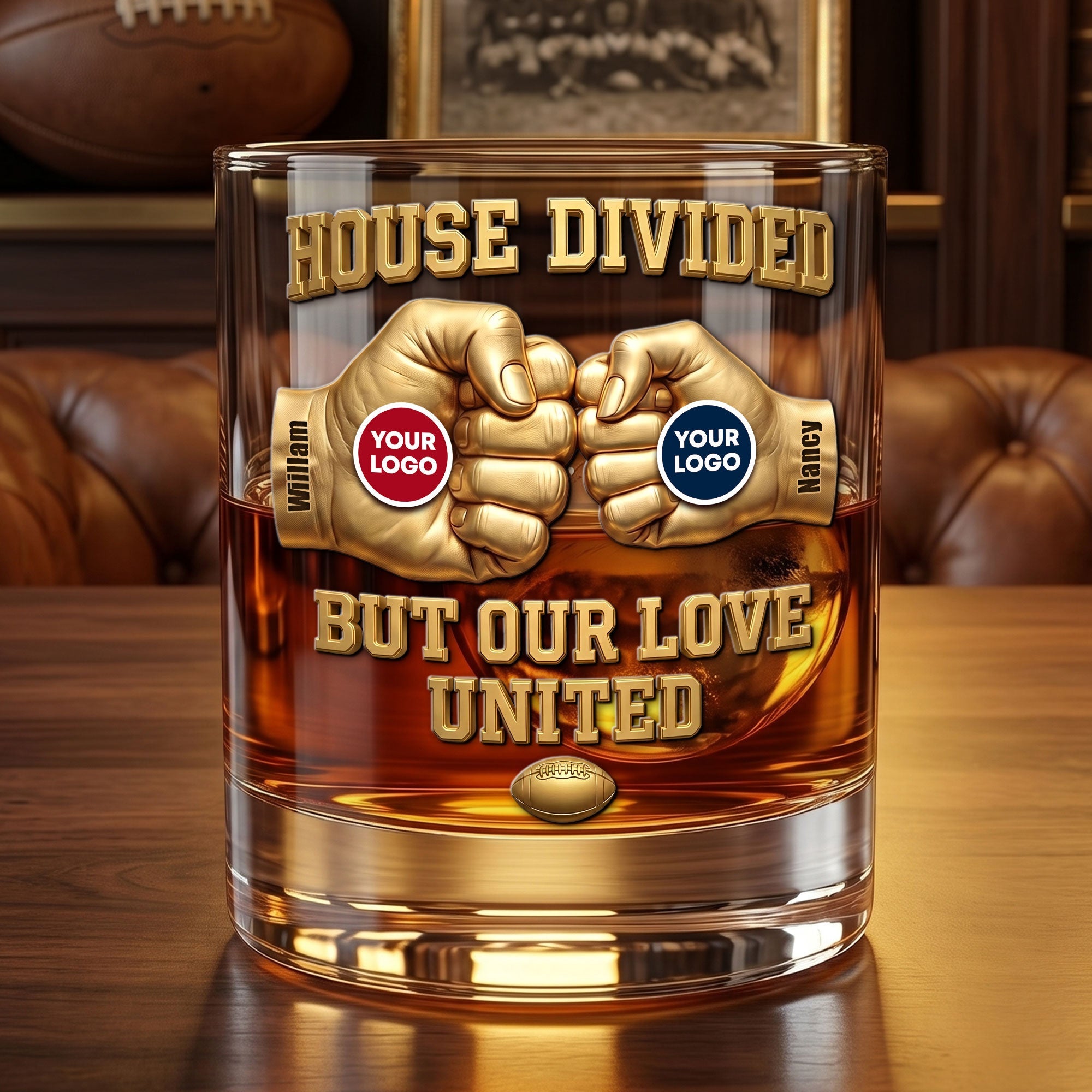 “House Divided but Our Love United” - Personalized Round Glass - Gift for Sports Fans, Couples, and Friends