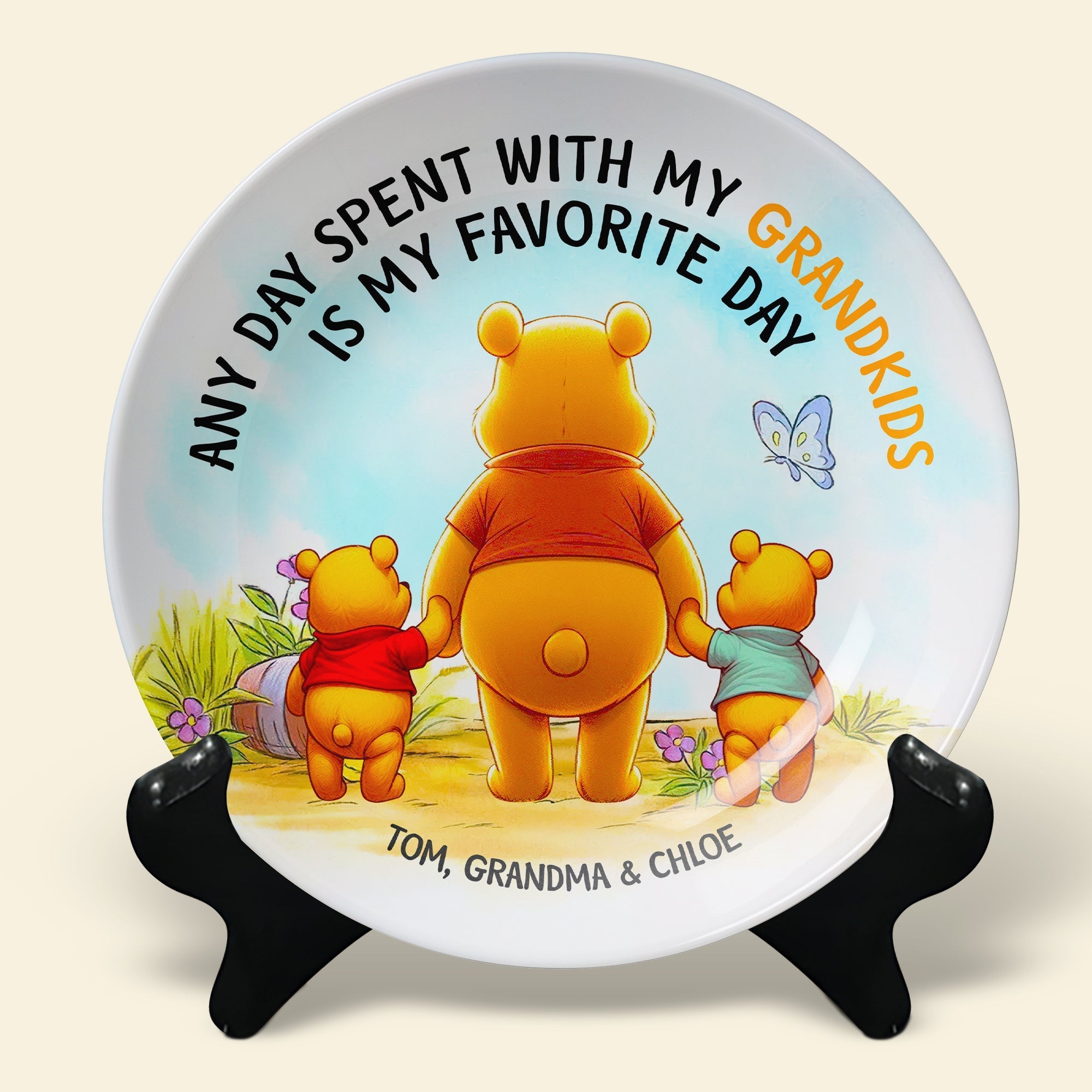 “Any Day Spent With My Grandkids is My Favorite Day” - Personalized Round Plate - Perfect Gift for Grandma, Mom, and Family Ceramic Round Plate PopCulturePrints