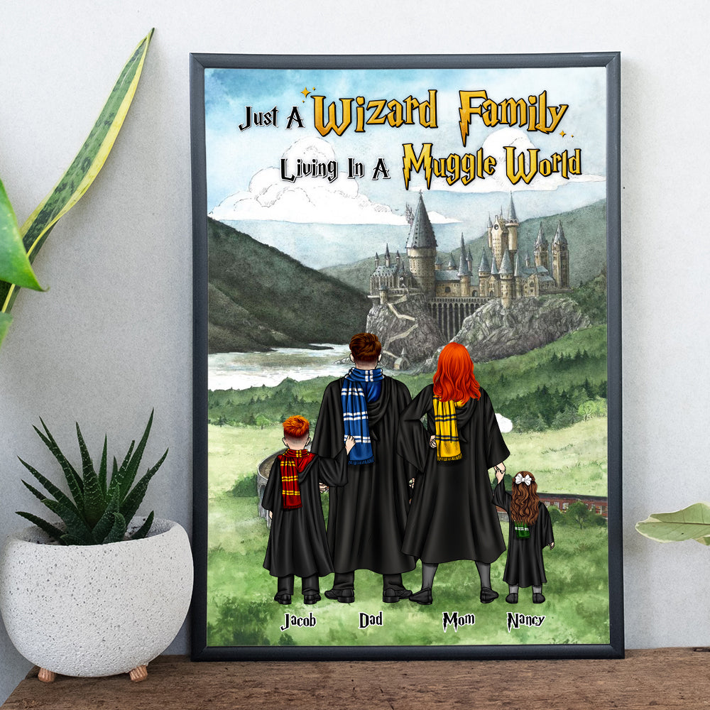 Personalized Wizard Family Poster - Just a Wizard Family Living in a Muggle World