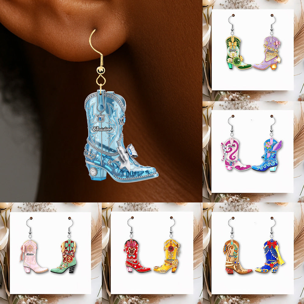 “Step Into Your Fairytale” - Fairytale Cowboy Boot Earrings - Personalized Gifts For Her Earrings PopCulturePrints