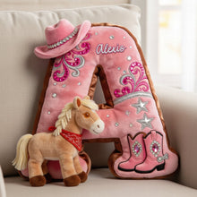 Load image into Gallery viewer, Personalized Cowgirl Alphabet Pillow – A Unique Gift for Horse Lovers Pillow PopCulturePrints
