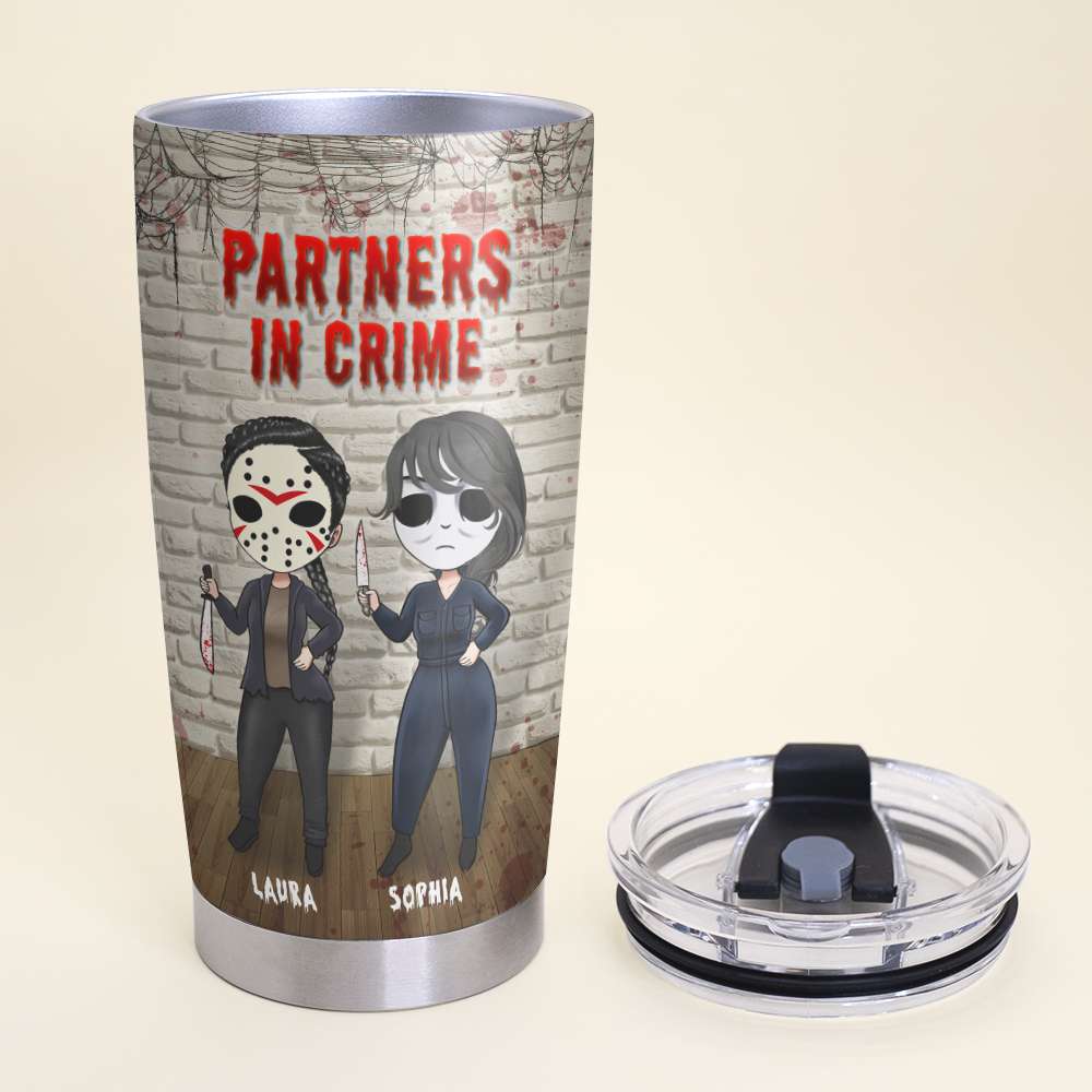 Personalized Partners In Crime Tumbler | Funny Friends Horror Theme