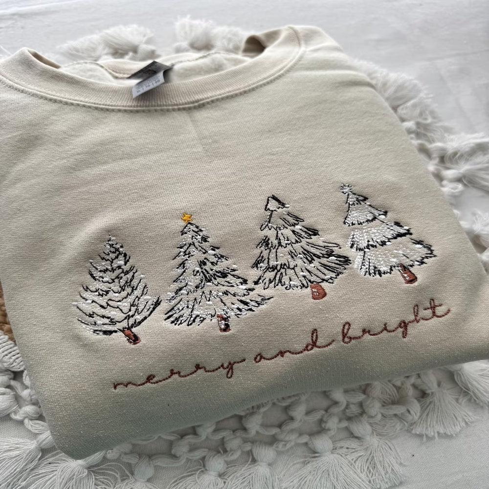 Festive Christmas Tree Embroidered Shirt - Merry and Bright