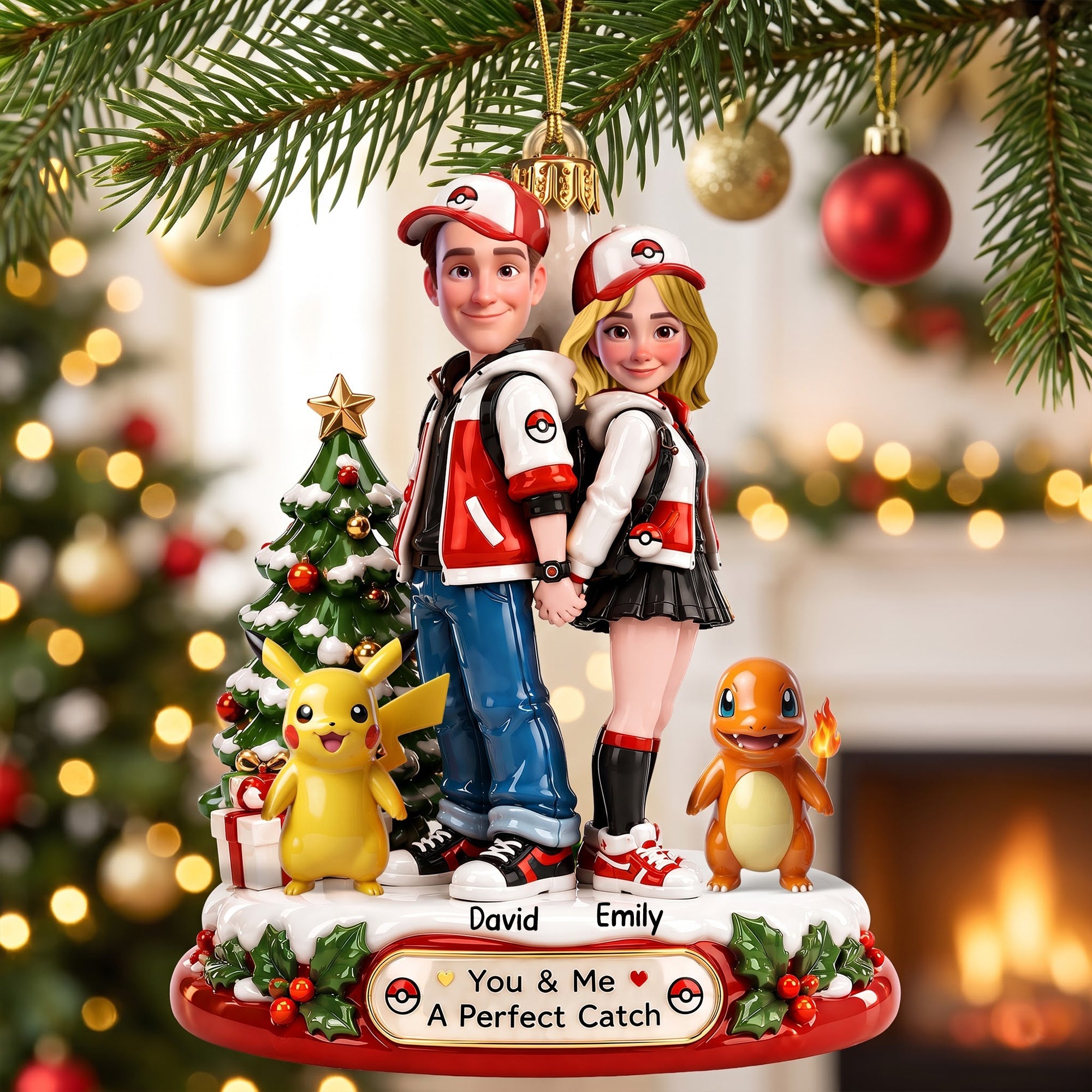 You & Me: A Perfect Match - Personalized Acrylic Ornament for Couples