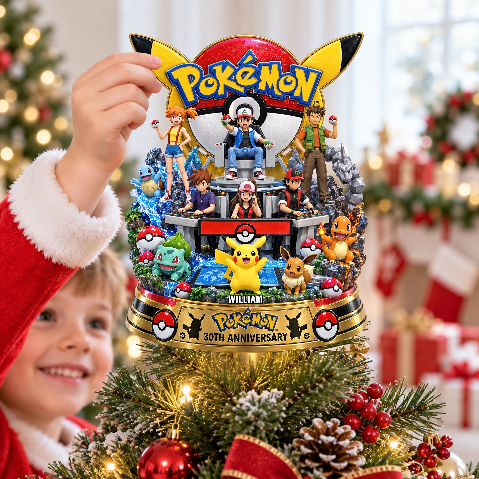 "Celebrate 30 Years of Pokémon!" - Personalized Acrylic Christmas Tree Topper - A Perfect Gift for Game Lovers Ornament PopCulturePrints