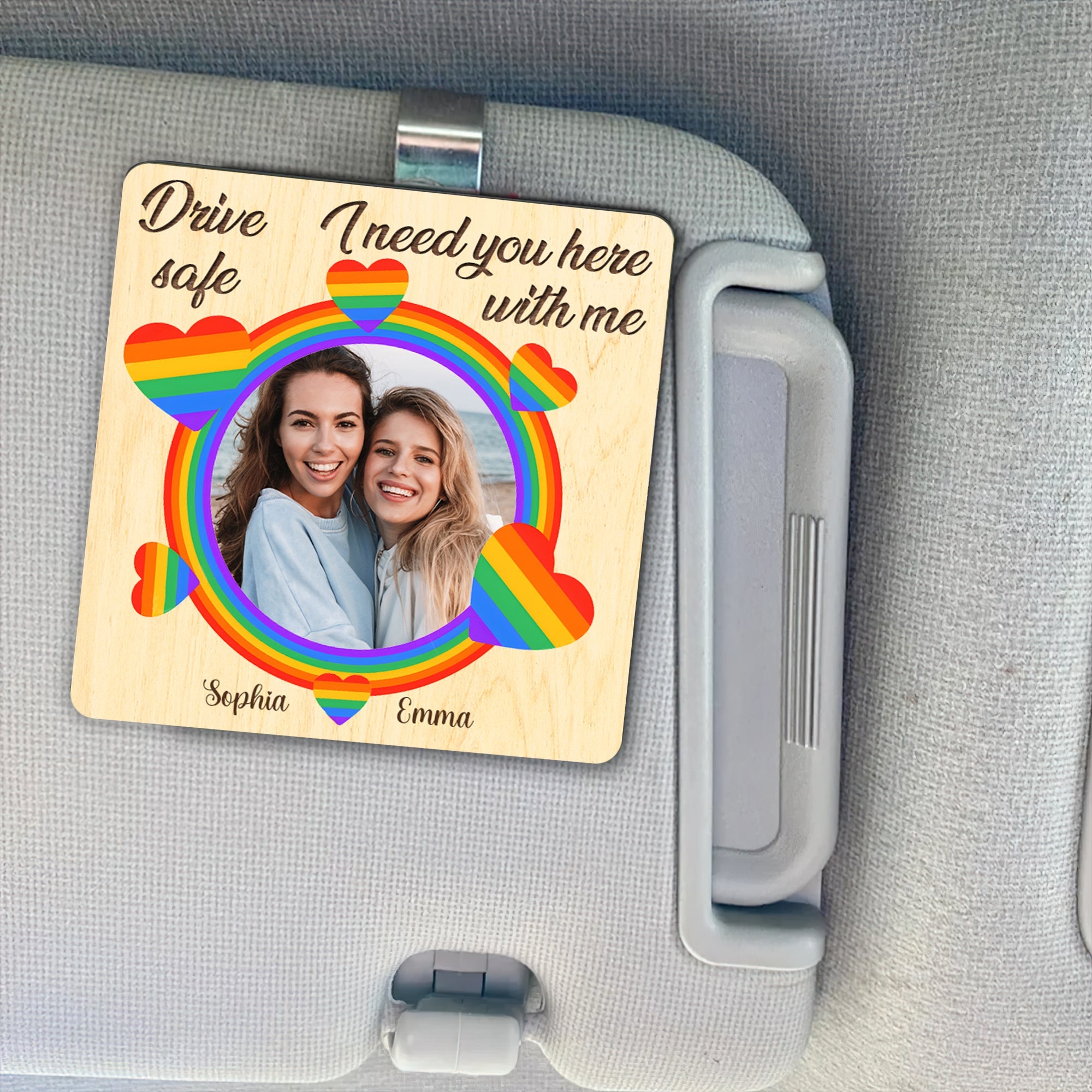 Personalized LGBT Couple Car Visor Clip - Drive Safe Gift Caps PopCulturePrints