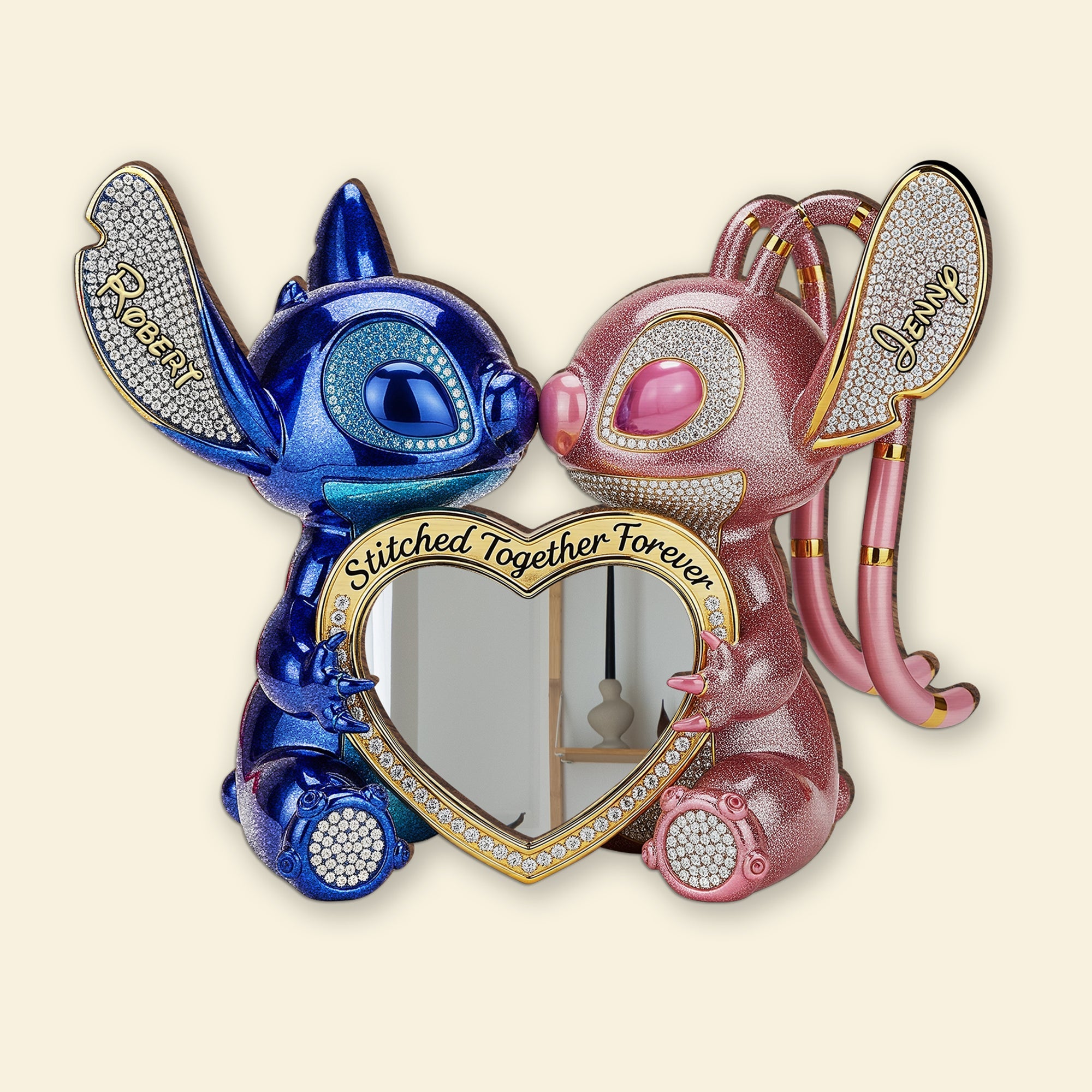 Stitched Together Forever - Cute Alien Couple Mirror - Personalized Gift for Couples Mirror PopCulturePrints