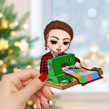 Load image into Gallery viewer, Personalized Sewing Lover Ornament - Sitting Girl with Sewing Machine Ornament PopCulturePrints
