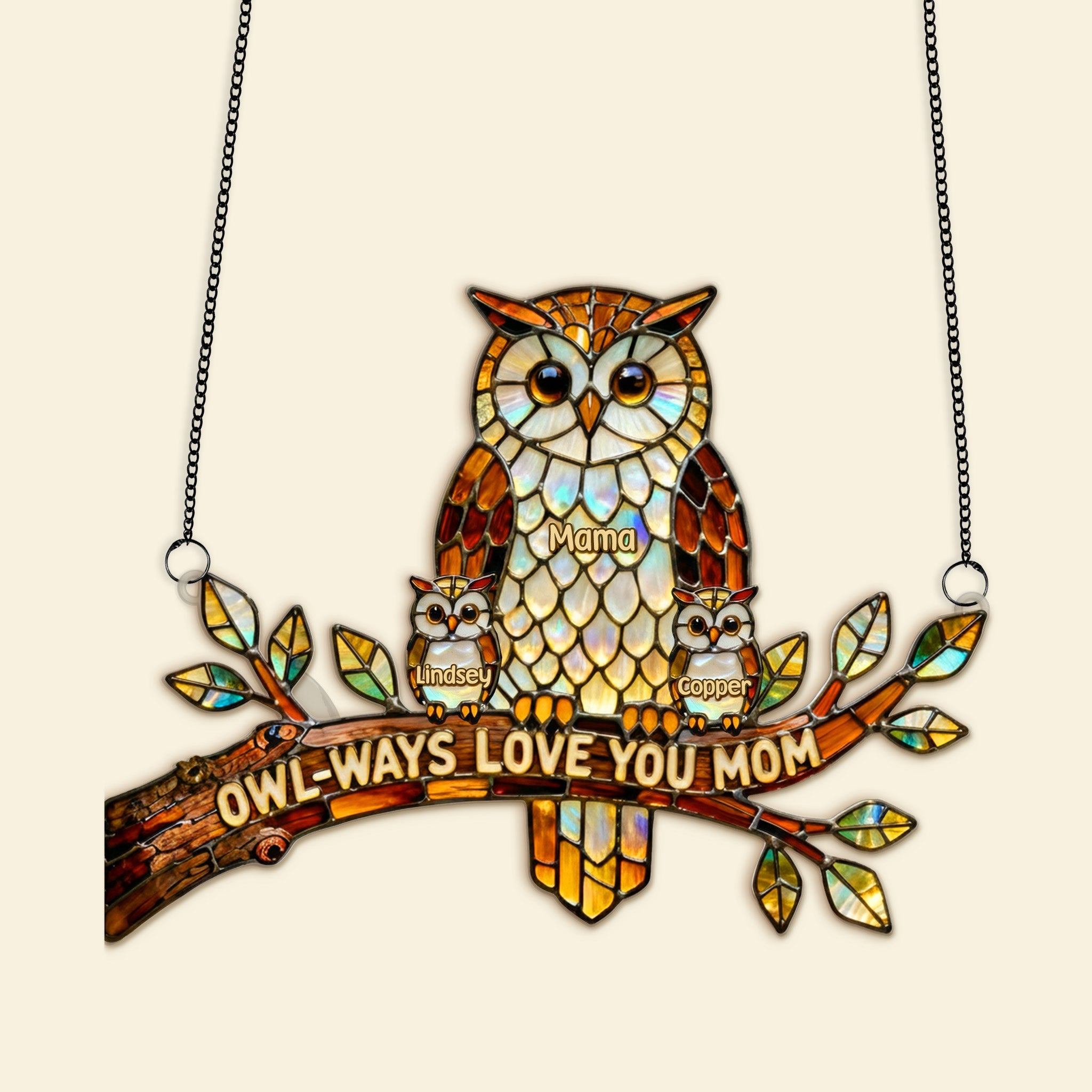 "Owl-ways Love You Mom" - Personalized Owl Mom Suncatcher Ornament - Gift for Mom, Grandma, and Special Women Ornament PopCulturePrints