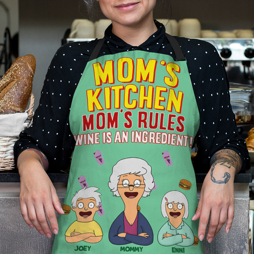 Mom's Kitchen: Wine is an Ingredient! - Personalized Apron Gift for Mom, Grandma & Home Chefs Aprons PopCulturePrints