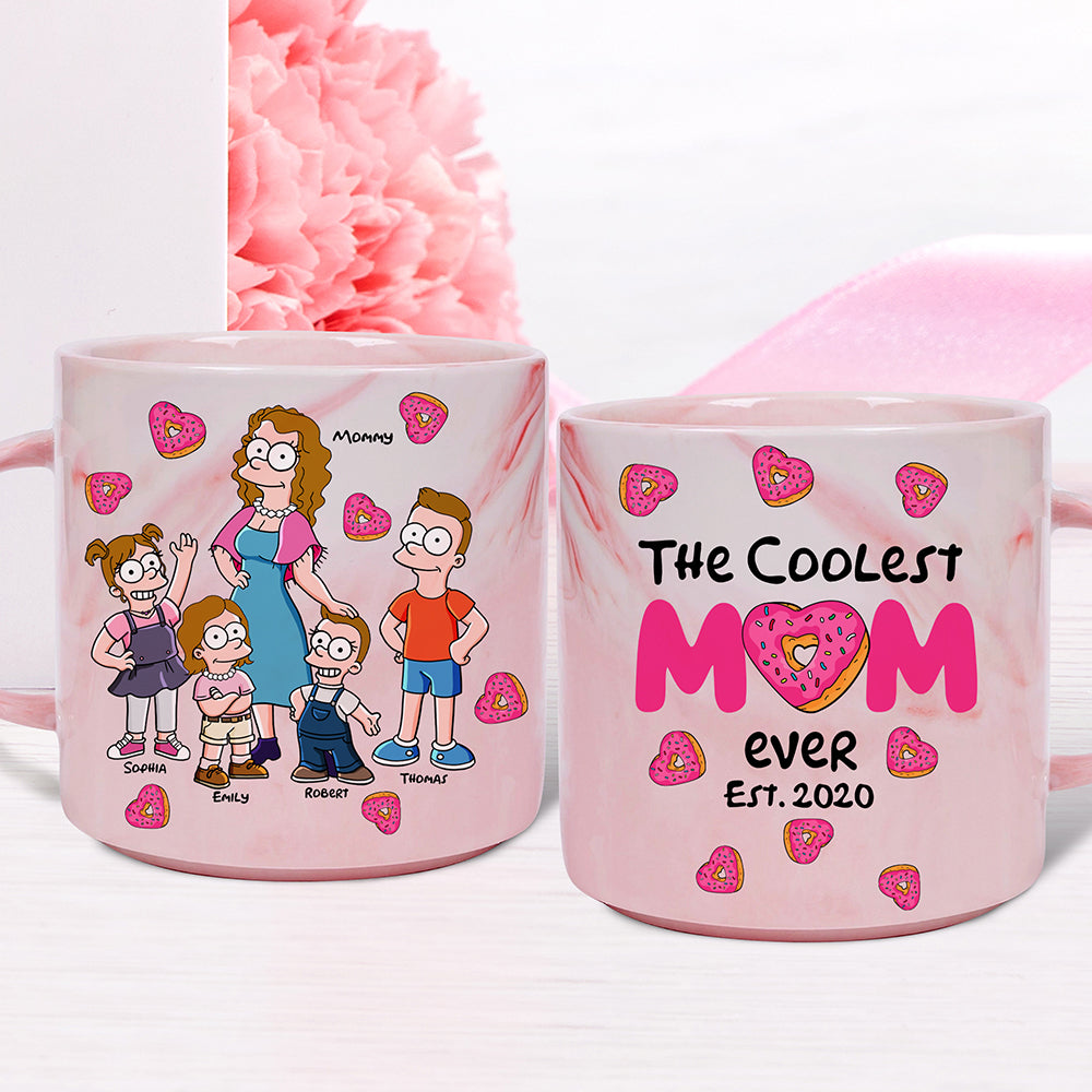 The Coolest Mom Ever - Personalized Marble Mug Gift for Mom, Grandma, and Loved Ones Marble Mug PopCulturePrints