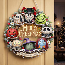 Load image into Gallery viewer, "Celebrate a Creepy Christmas with Style!" - Merry Creepmas Wreath Acrylic Sign - Personalized Gift for Halloween Lovers and Holiday Enthusiasts
