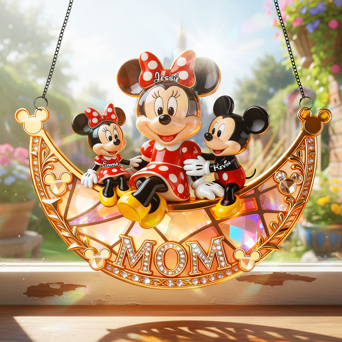 “A Mother’s Love Shines Bright” - Personalized Love Mom Suncatcher - Unique Gifts for Moms, Grandmothers, and Guardians Ornament PopCulturePrints