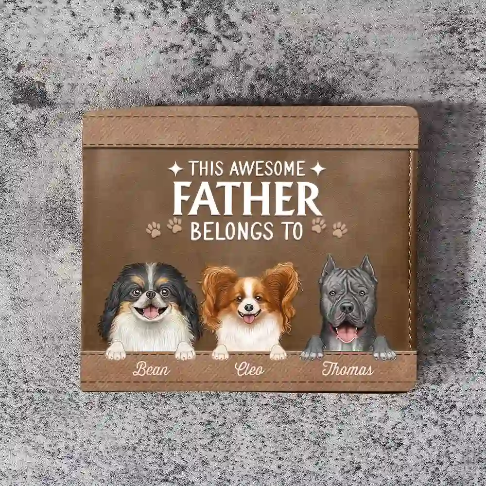 This Awesome Dog Dad Belongs To - Personalized Leather Wallet Bifold Wallet PopCulturePrints