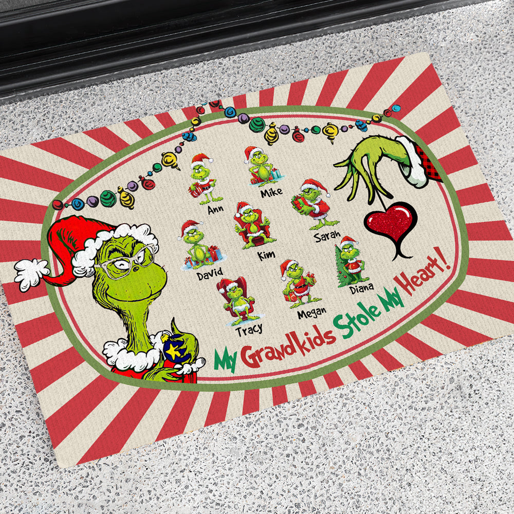 Custom Christmas Doormat for Grandma - Grandkids Stole My Heart Doormat PopCulturePrints