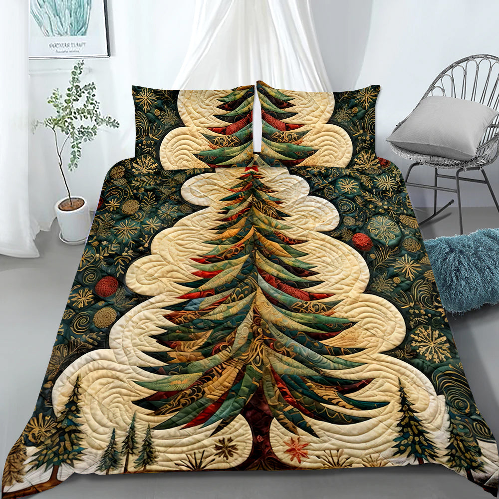 Elegant Festive Christmas Tree Quilt Set Blanket PopCulturePrints