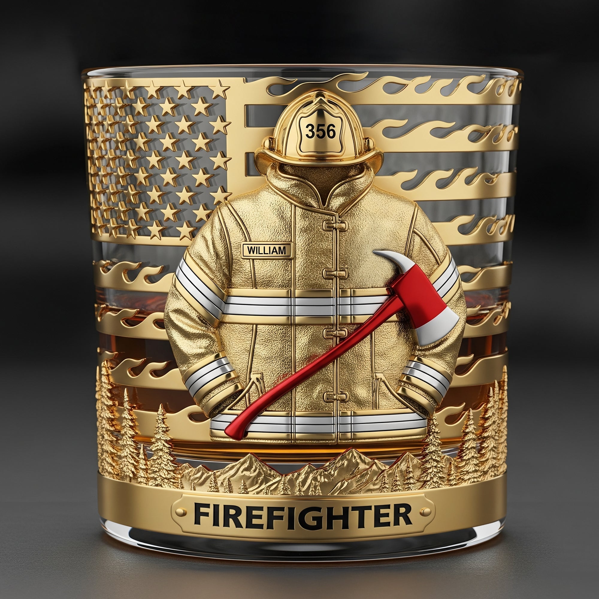 "Brave Souls, Sip in Style" - Personalized Firefighter Whiskey Glass - Perfect Gift for Firefighters and Retirees Whiskey Glass PopCulturePrints