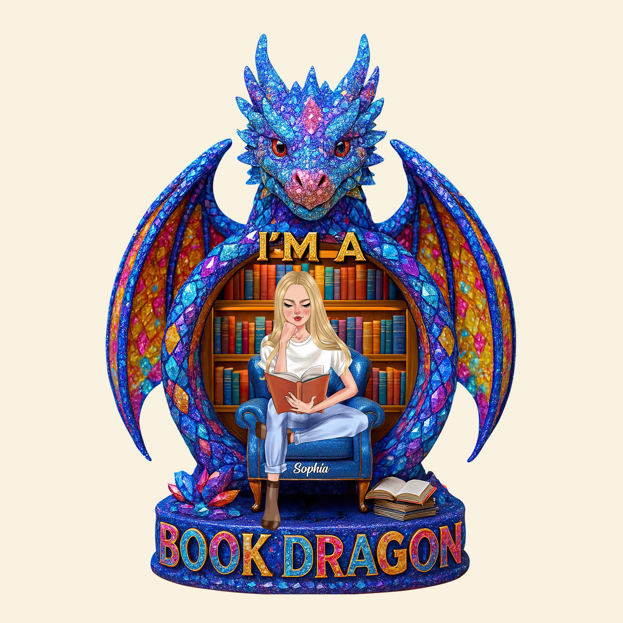 I'm A Book Dragon - Personalized Gift for Book Lovers Plaque Shaped Plaques PopCulturePrints