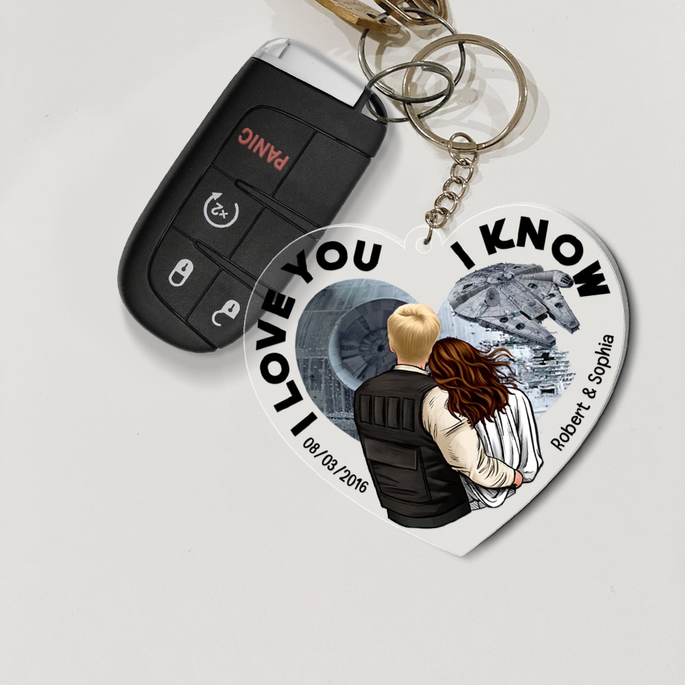 Custom 'I Love You, I Know' Heart Keychain for Couples Keychains PopCulturePrints