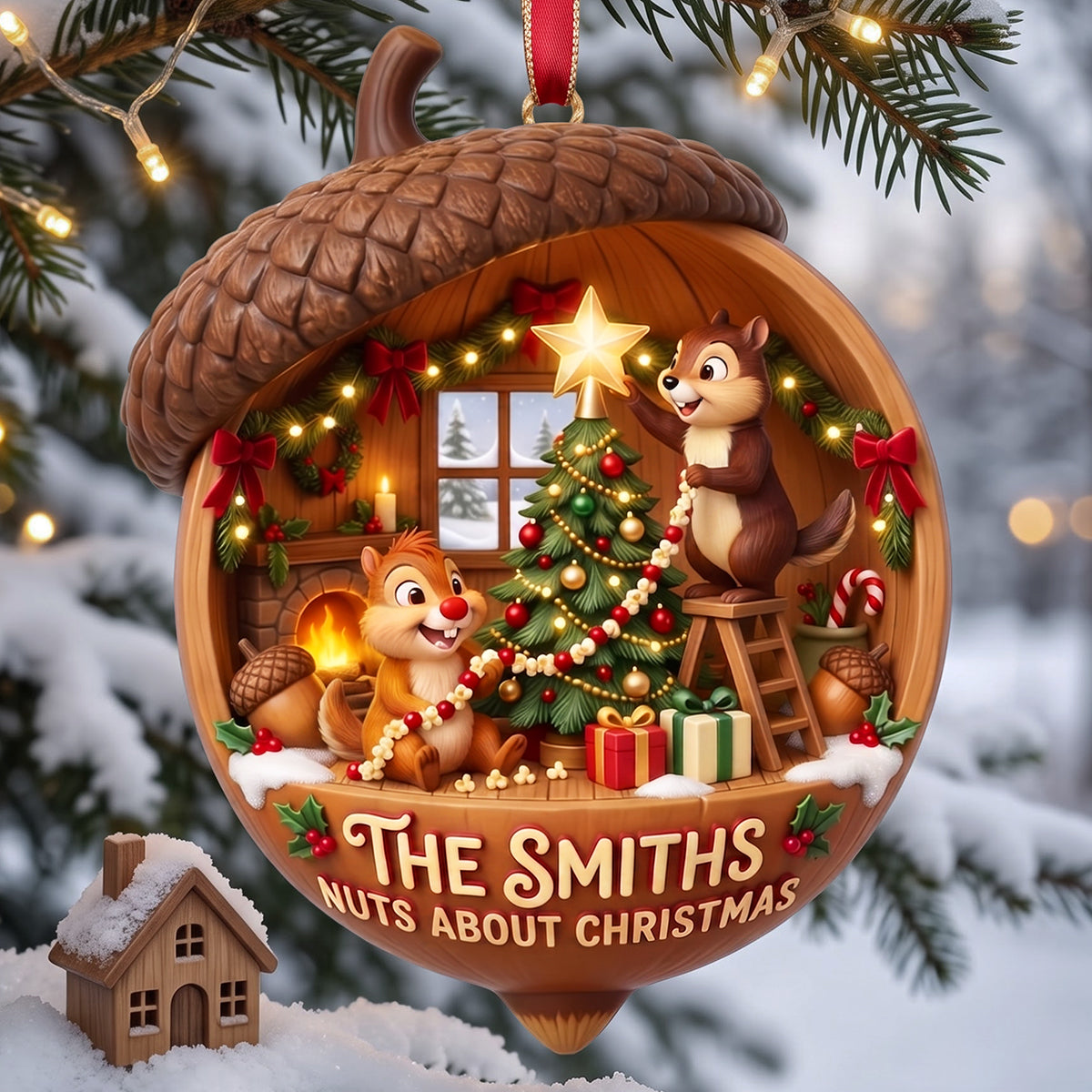Nuts About Christmas - Personalized Chipmunks Couple Ornament
