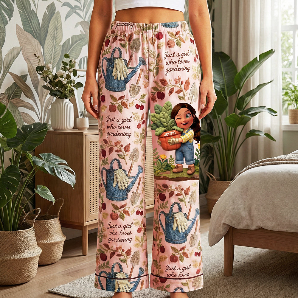 Just a Girl Who Loves Gardening Pajama Pants - Personalized Gifts for Gardeners Pajama Pant PopCulturePrints