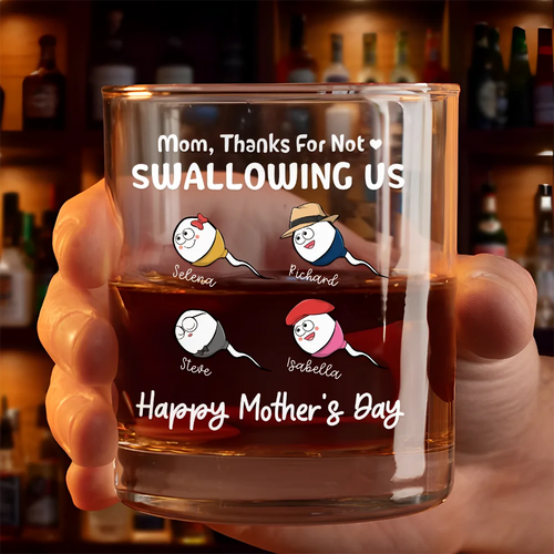 Mom, Thanks For Not Swallowing Us - Personalized Whiskey Glass - A Unique Gift for Moms and Grandmas Whiskey Glass PopCulturePrints