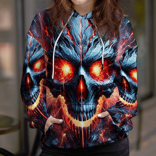 Skull Lover's Hoodie: Fiery Skull Design AOP Products PopCulturePrints