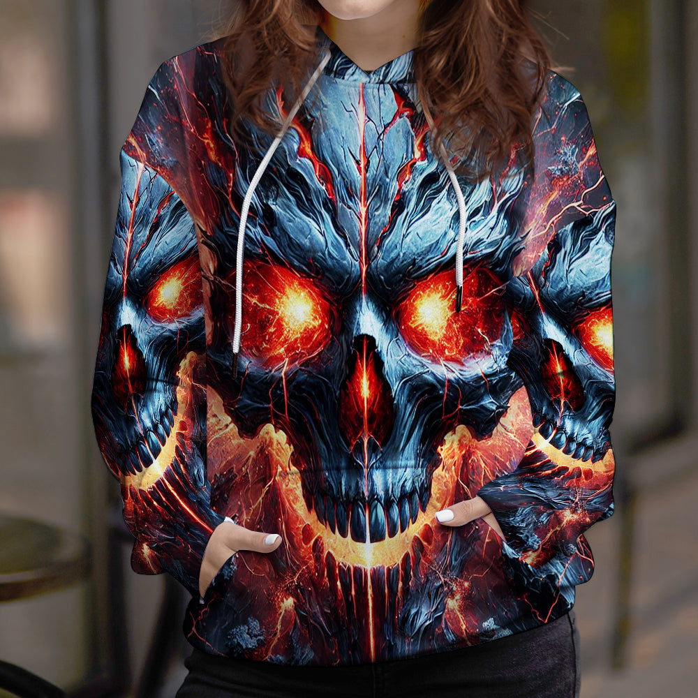 Skull Lover's Hoodie: Fiery Skull Design AOP Products PopCulturePrints