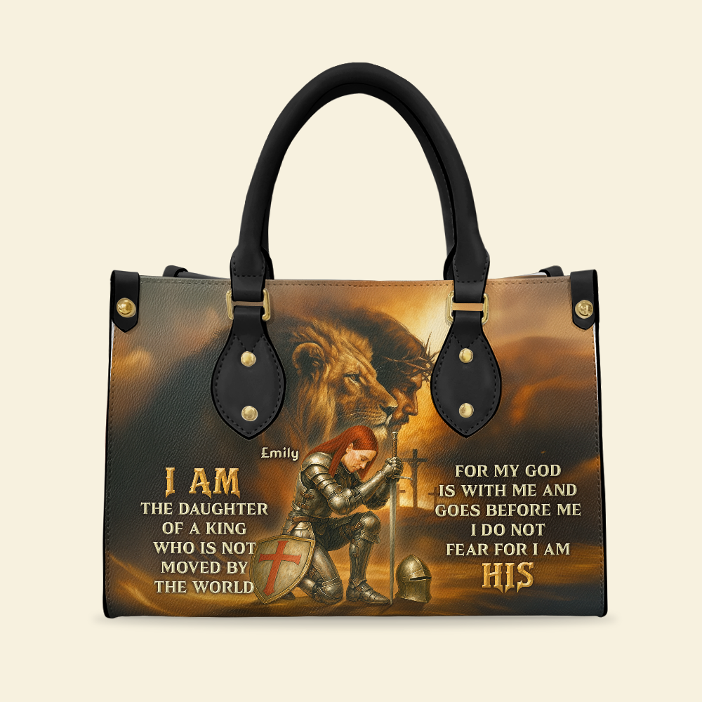 I Am The Daughter Of A King – Personalized Kneeing Knight Leather Bag for Christians Leather Bag PopCulturePrints