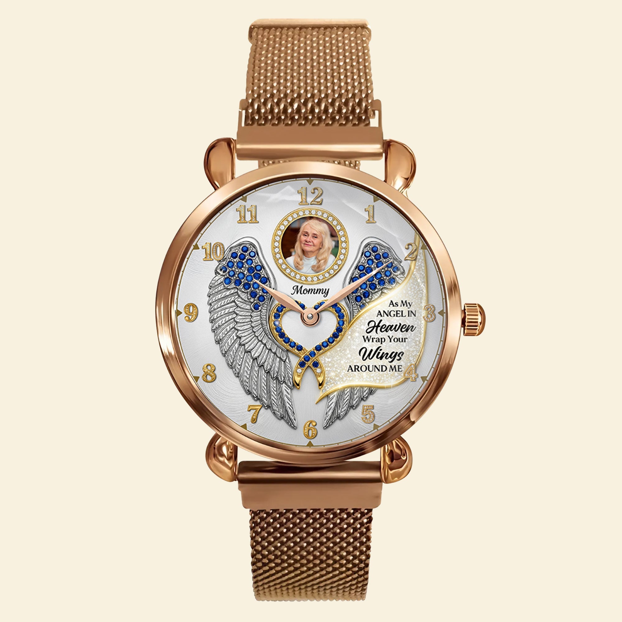 As My Angel In Heaven Wrap Your Wings Around Me - Memorial Quartz Watch | Custom Photo Gift for Loved Ones Quartz Watch PopCulturePrints