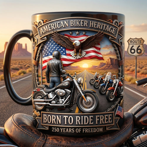 Born to Ride Free - American Biker Heritage Coffee Mug - Personalized Gifts for Motorcycle Lovers Coffee Mug PopCulturePrints