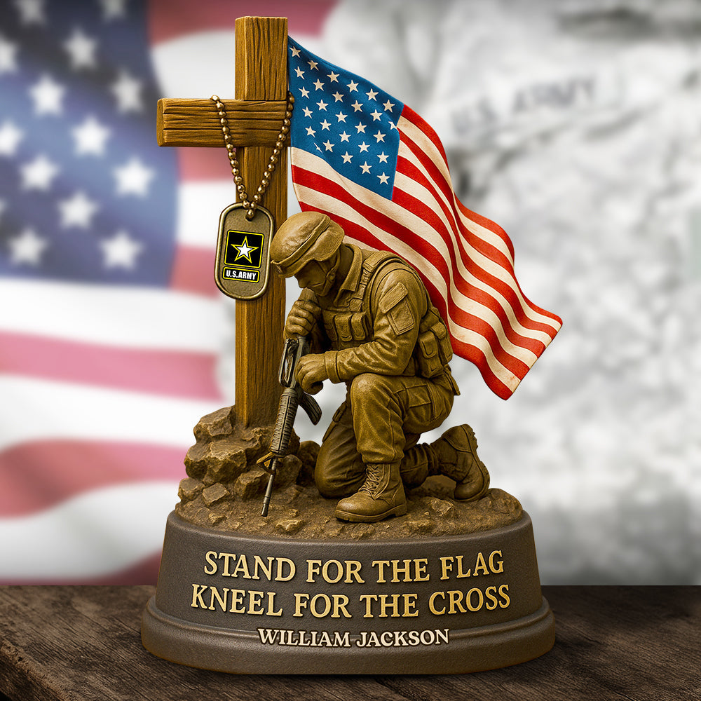 "Stand for the Flag, Kneel for the Cross" - Personalized Veterans Military Acrylic Plaque - Custom Gift for Veterans and Military Families Shaped Plaques PopCulturePrints