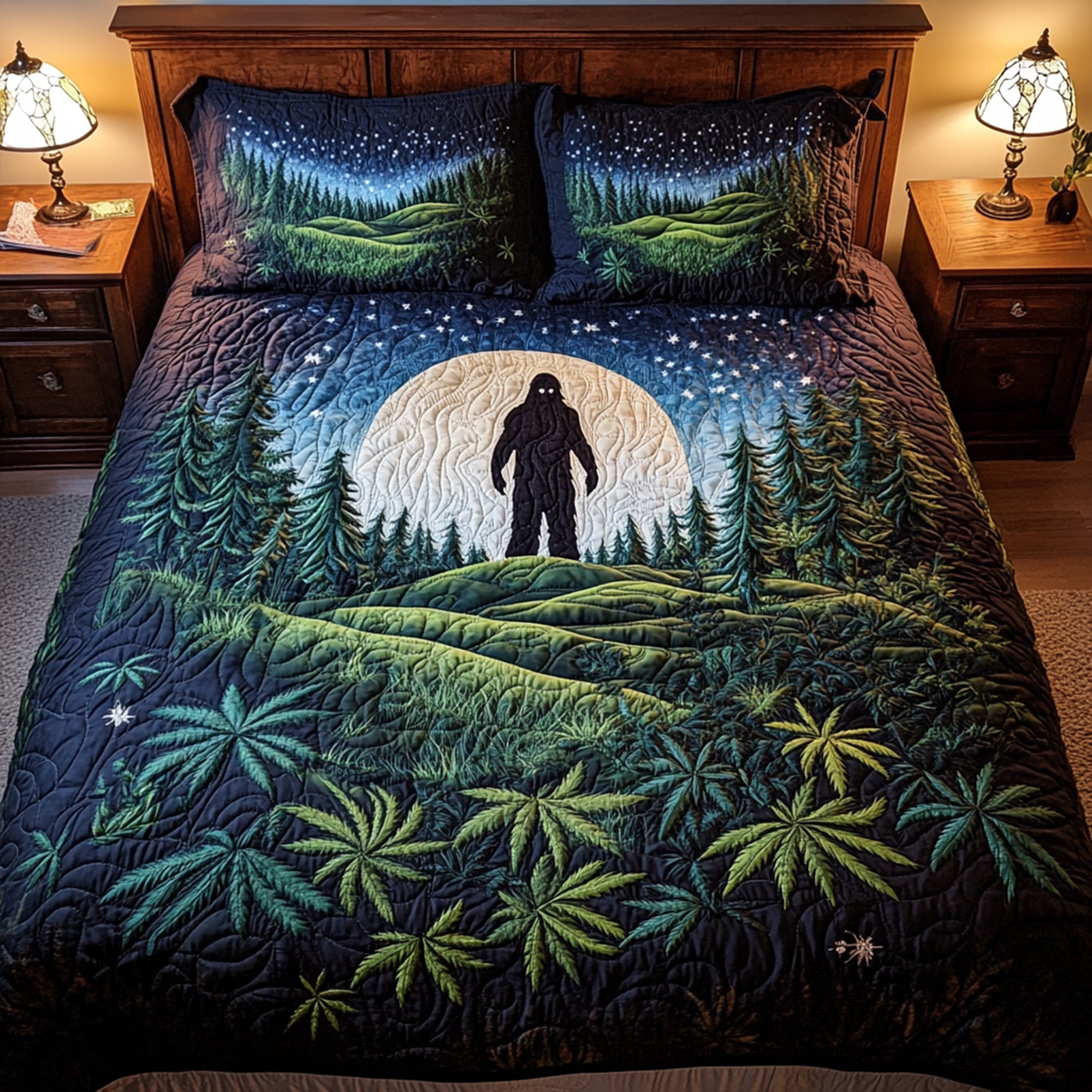 “Embrace the Mystery of Nature” - Mysterious Figure Lush Wilderness Quilt Bedding Set - Custom Gift for Nature Lovers and Adventurers Bedding Set PopCulturePrints