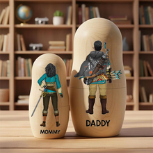 Load image into Gallery viewer, “Celebrate Your Family Adventure” - Personalized Adventure Family Nesting Dolls Wooden Nesting Dolls PopCulturePrints
