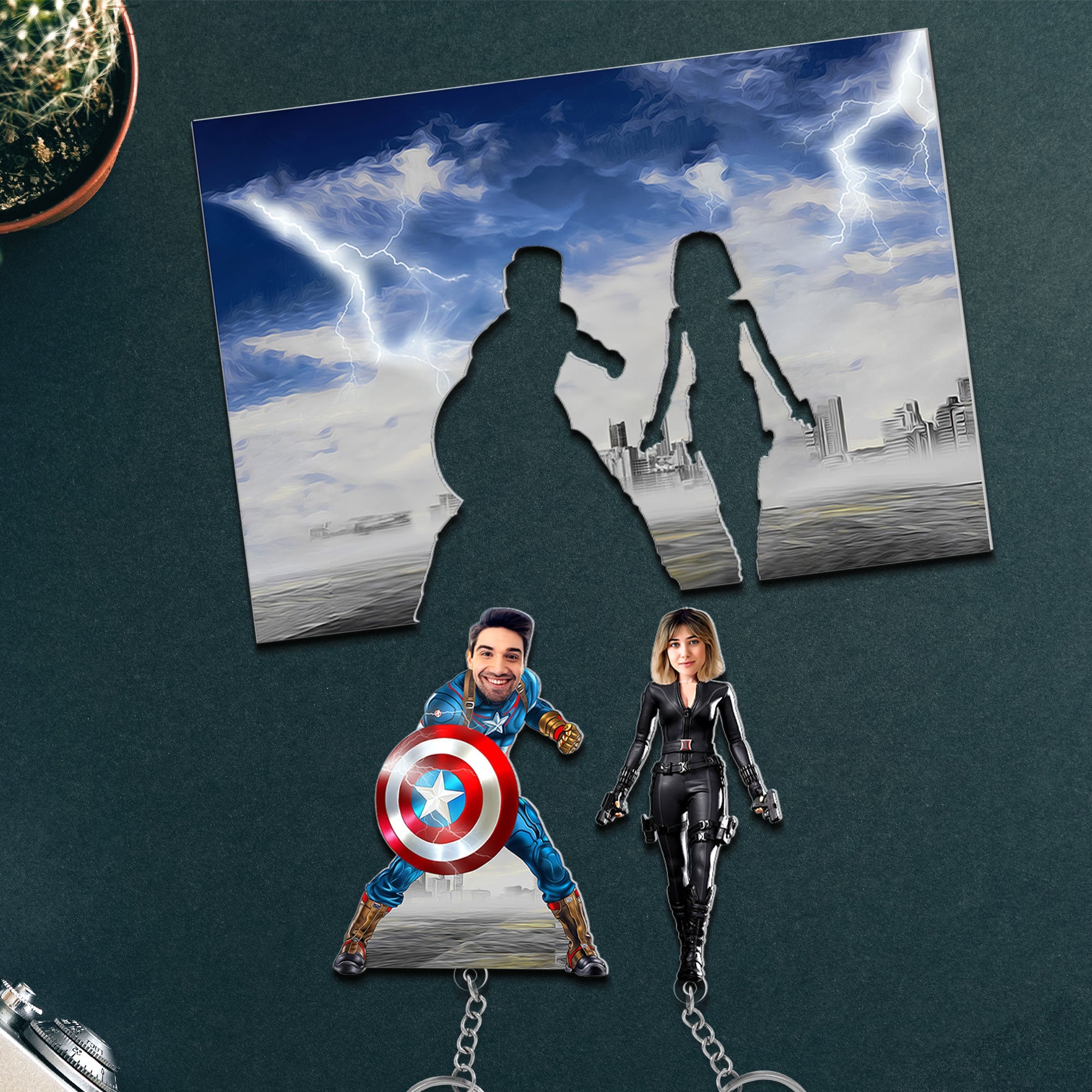 Custom Superhero Couple Keyholder - Personalized Photo Gift Key Holder PopCulturePrints