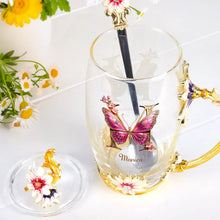 Load image into Gallery viewer, &quot;Embrace Elegance with Every Sip&quot; - Personalized Flower Butterfly Monogram Glass Tea Cup - Perfect Gift for Friends, Family, and Loved Ones Glass Flower Tea Cup PopCulturePrints
