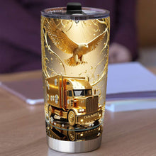 Load image into Gallery viewer, Golden Semi Truck Tumbler - Personalized Gift for Truckers Tumbler Cup PopCulturePrints
