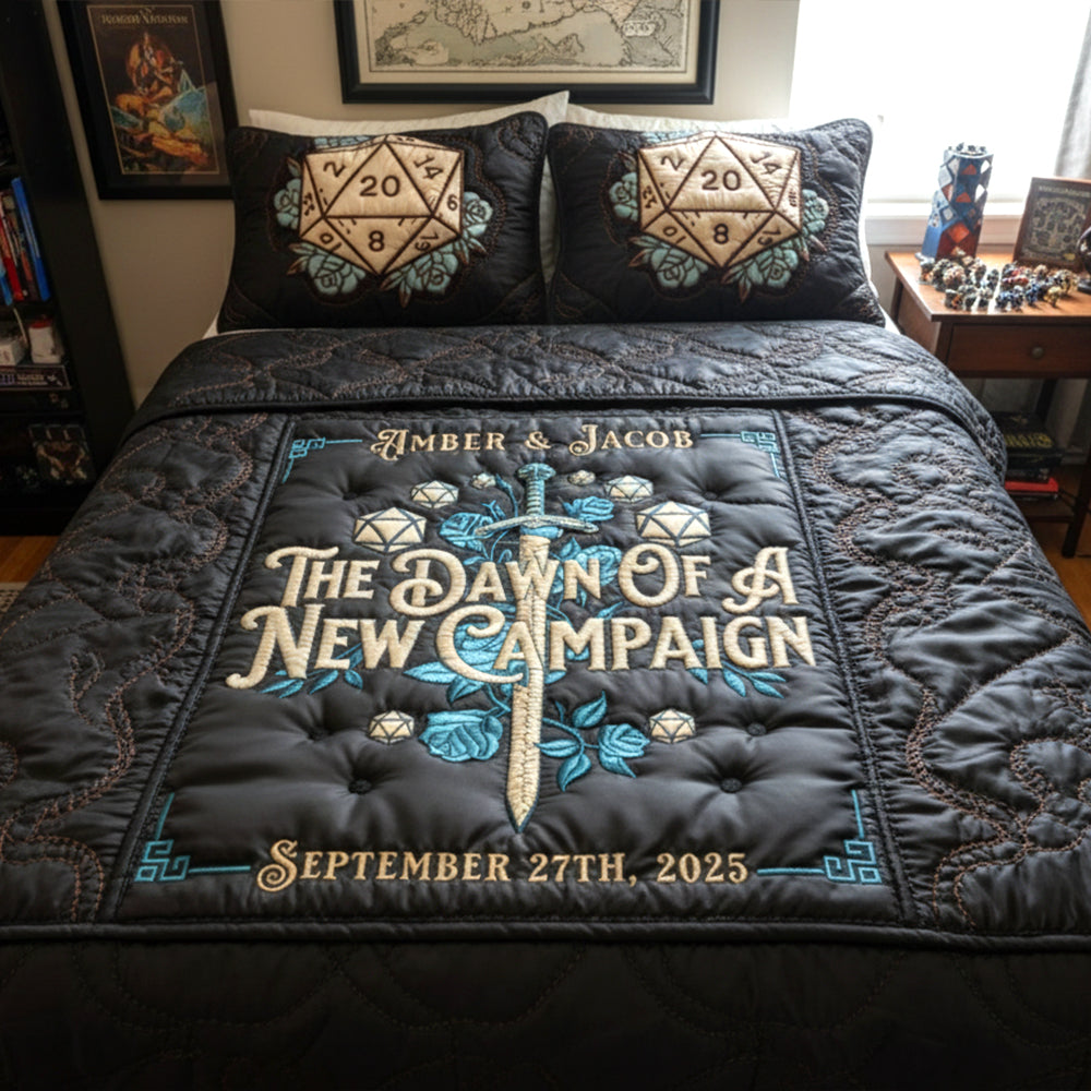 "The Dawn of a New Campaign", Unique Personalized Quilt Bed Set for Newlywed Gamers Bedding Set PopCulturePrints