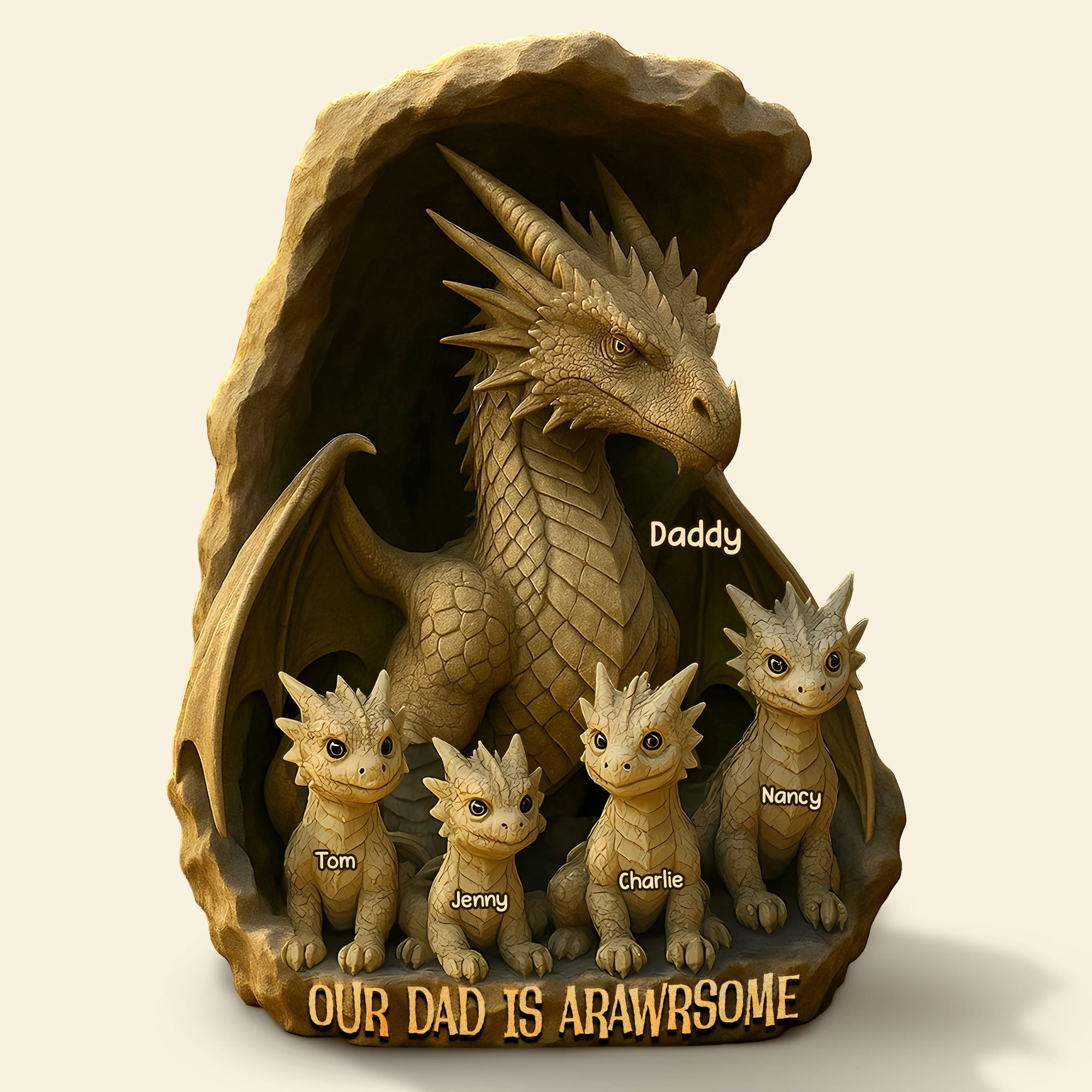 Our Dad is Arawrsome - Personalized Dragon Dad Plaque | Unique Gift for Dad & Grandpa Shaped Plaques PopCulturePrints