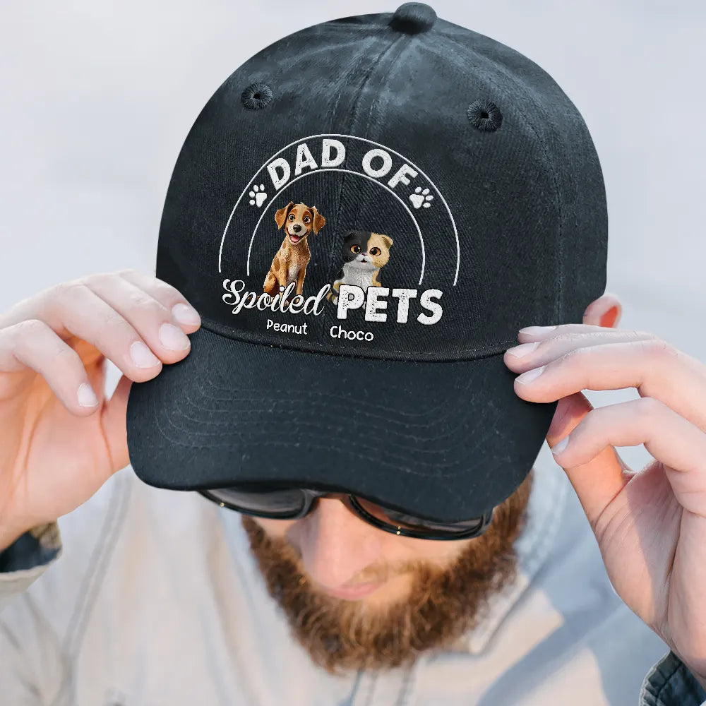 "Dad Of A Spoiled Dog" - Personalized Vintage Washed Denim Cap - Gift for Dog Dads and Grandpas Vintage Washed Denim Cap PopCulturePrints