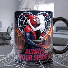 Load image into Gallery viewer, “Always Your Spidey” - Personalized Kissing Couple Magic Coffee Mug - Unique Gift for Couples, Lovers, and Spider-Man Fans
