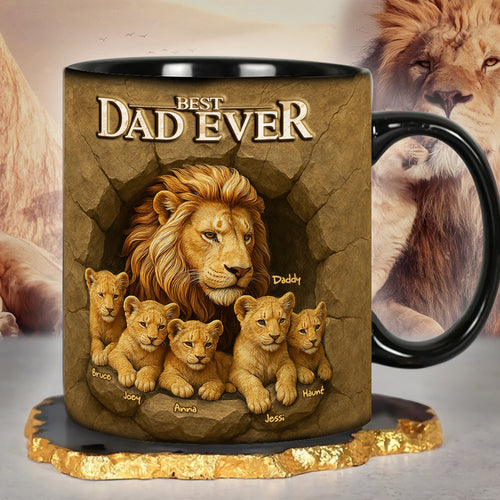 “Best Dad Ever” – Personalized Lion Dad Coffee Mug – Perfect Gift for Dads and Grandpas Coffee Mug PopCulturePrints