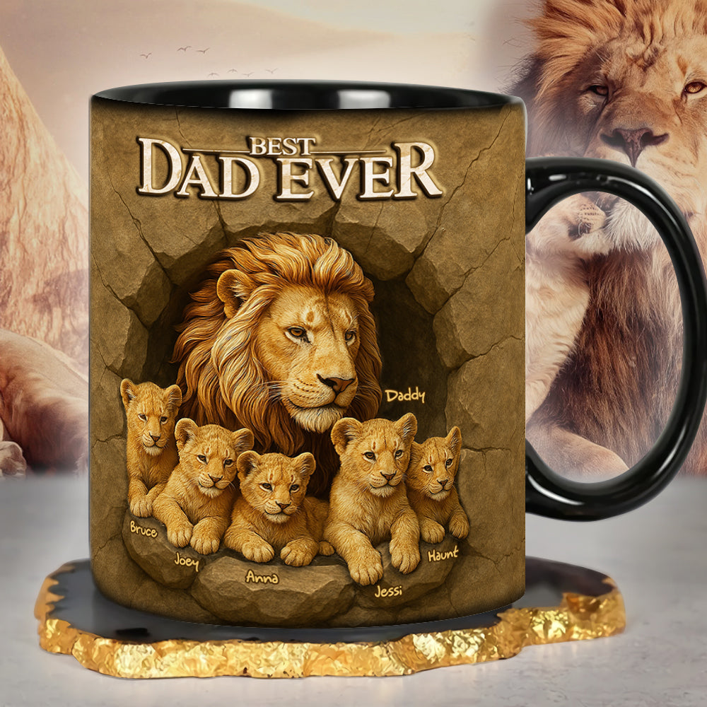 “Best Dad Ever” – Personalized Lion Dad Coffee Mug – Perfect Gift for Dads and Grandpas Coffee Mug PopCulturePrints