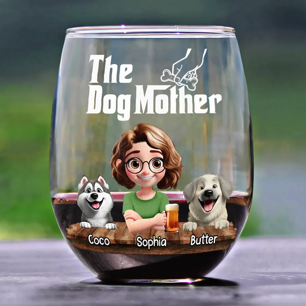 A Toast to Dog Moms - Personalized Stemless Wine Glass Wine Glass PopCulturePrints