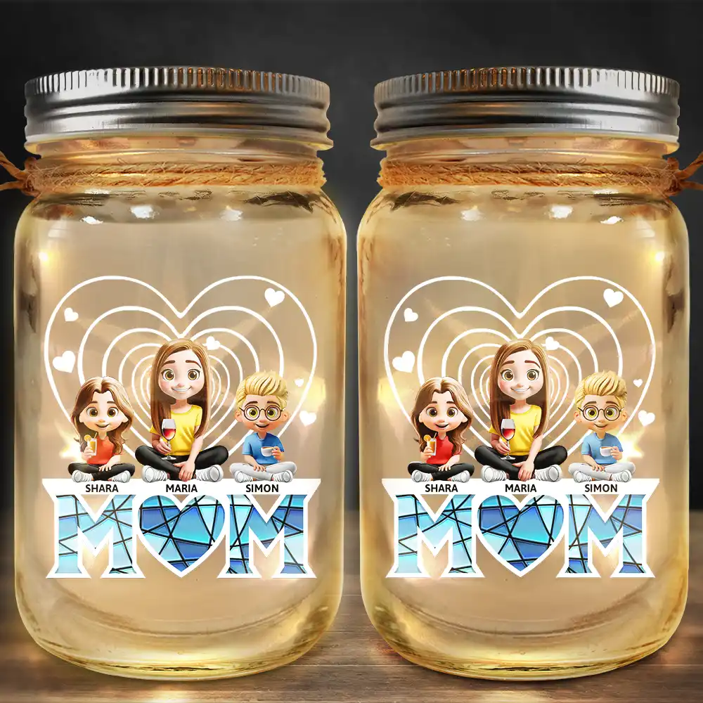 We Love You Mom! - Personalized Mason Jar Light for Young Mothers and Children Mason Jar Light PopCulturePrints