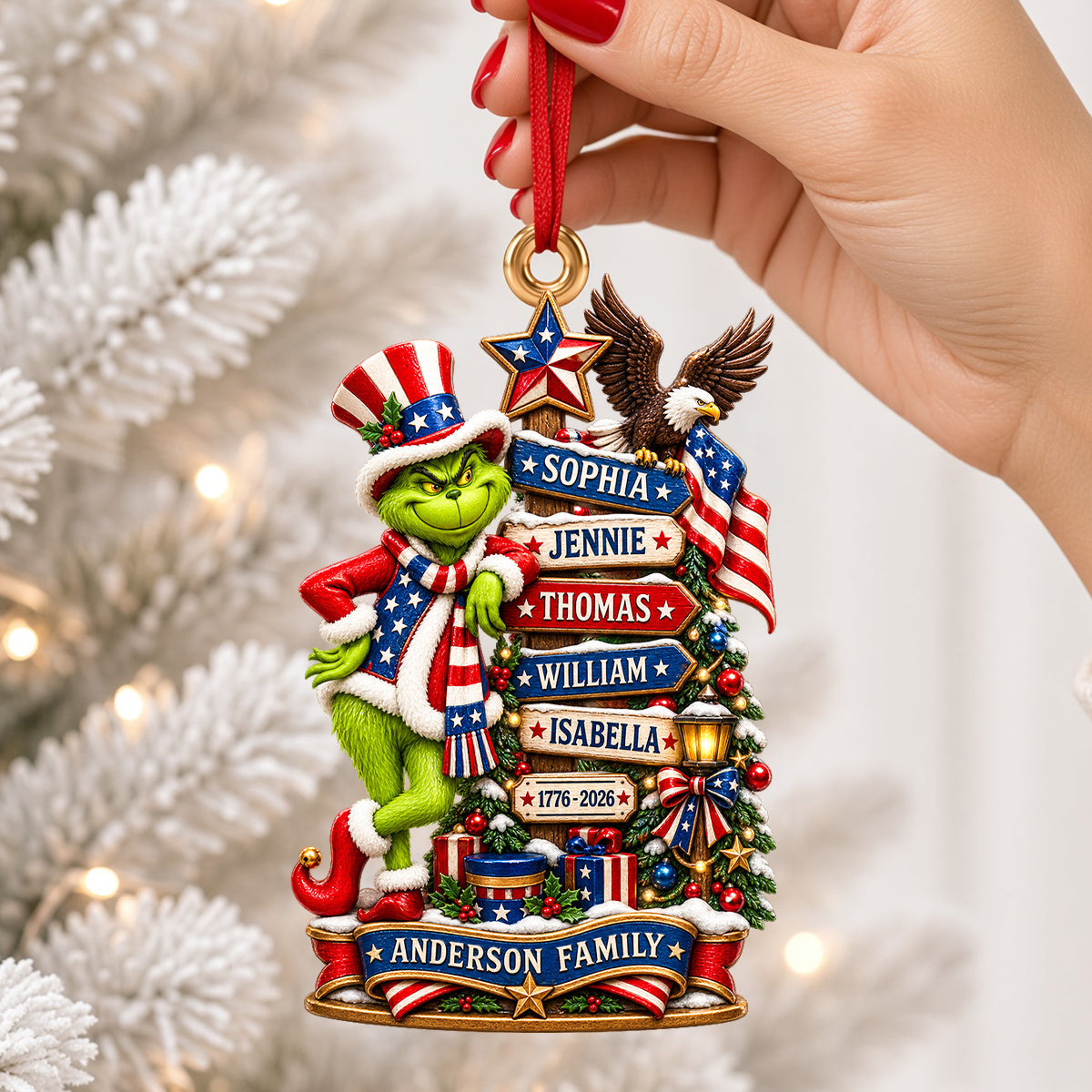 "Celebrate Family Unity with Pride!" - Personalized Patriotic Family Ornament - Custom Christmas Gift for Families, Friends, and Loved Ones