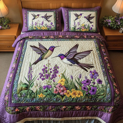 Charming Birds and Flowers Quilt Bed Set - Perfect for Bird Lovers Blanket PopCulturePrints