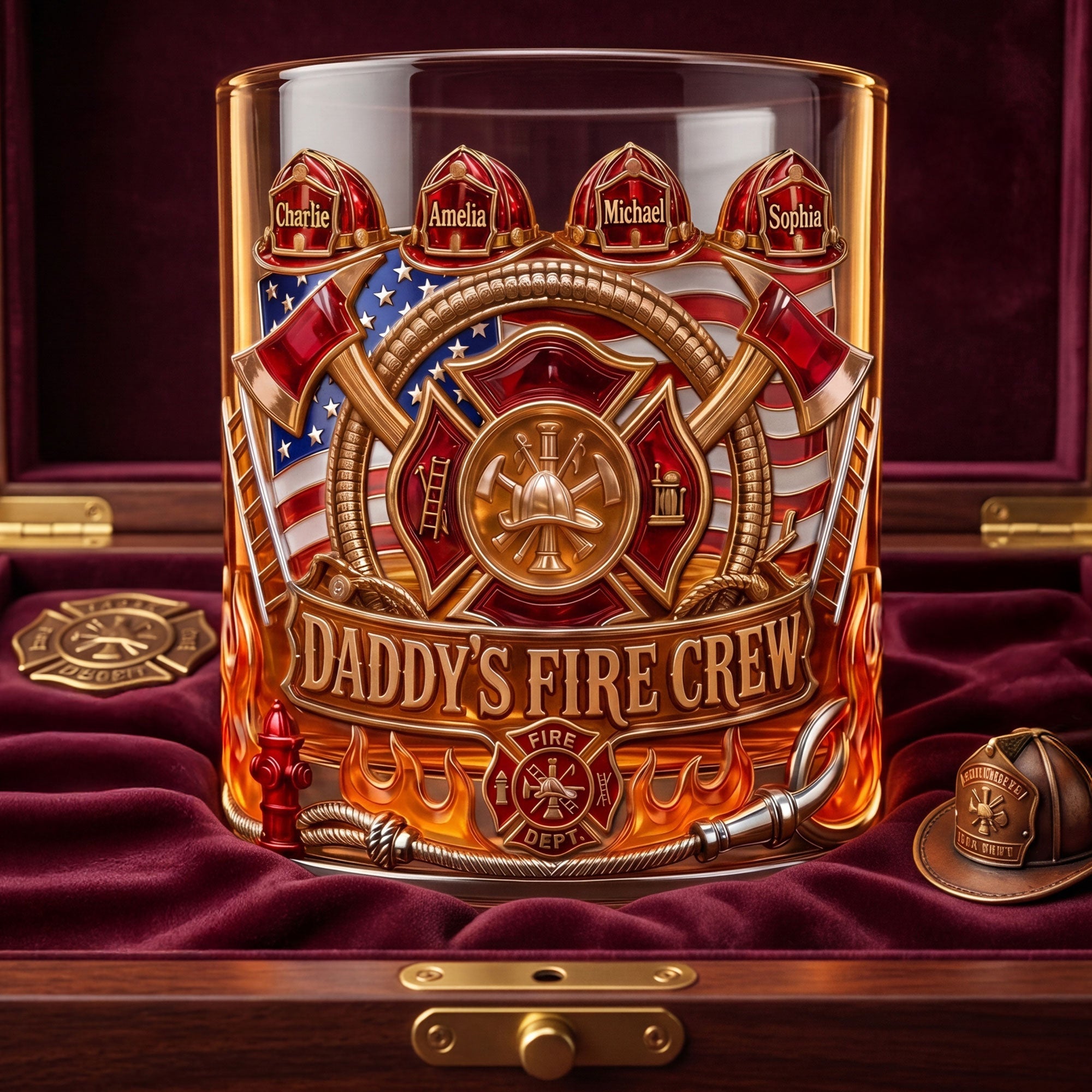 “Together We Stand, United We Sip” - Firefighter Daddy’s Crew Glass Mug Personalized Gift for Dads & Grandpas Glass PopCulturePrints